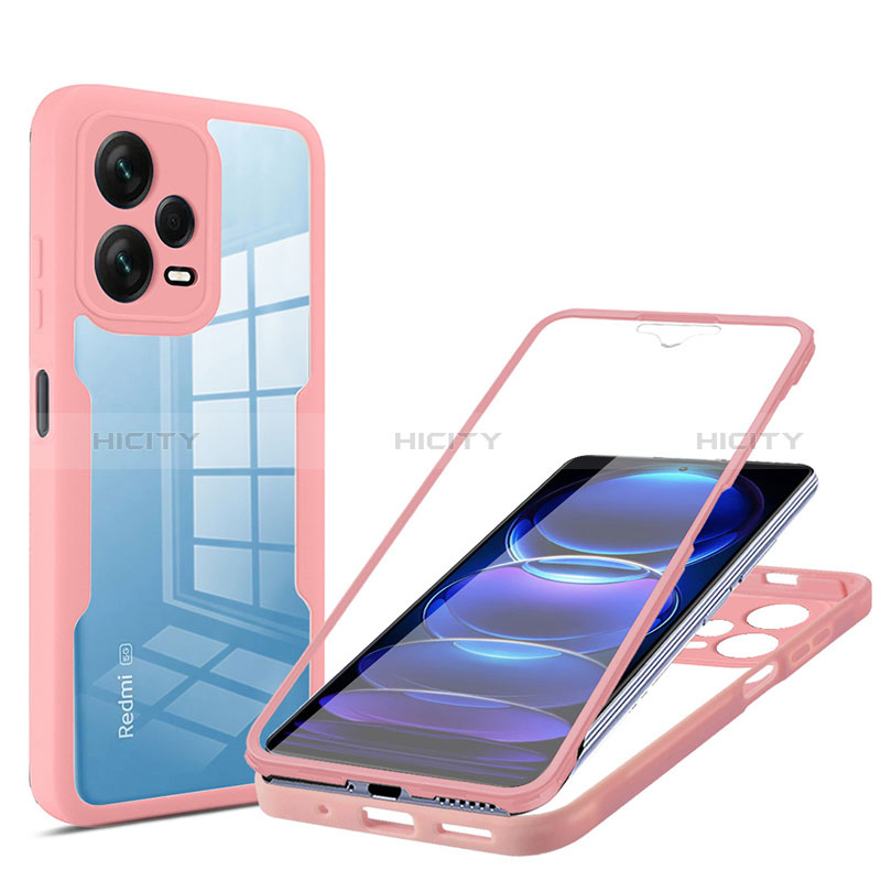 Silikon Schutzhülle Rahmen Tasche Hülle Durchsichtig Transparent 360 Grad Ganzkörper MJ1 für Xiaomi Redmi Note 12 Explorer Rosegold