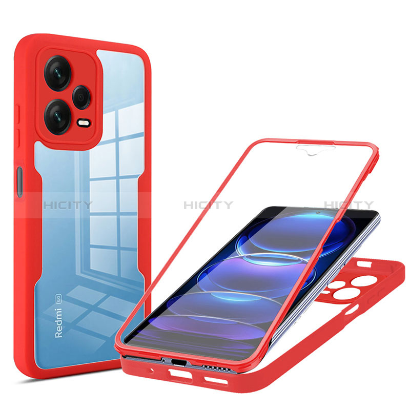 Silikon Schutzhülle Rahmen Tasche Hülle Durchsichtig Transparent 360 Grad Ganzkörper MJ1 für Xiaomi Redmi Note 12 Explorer Rot