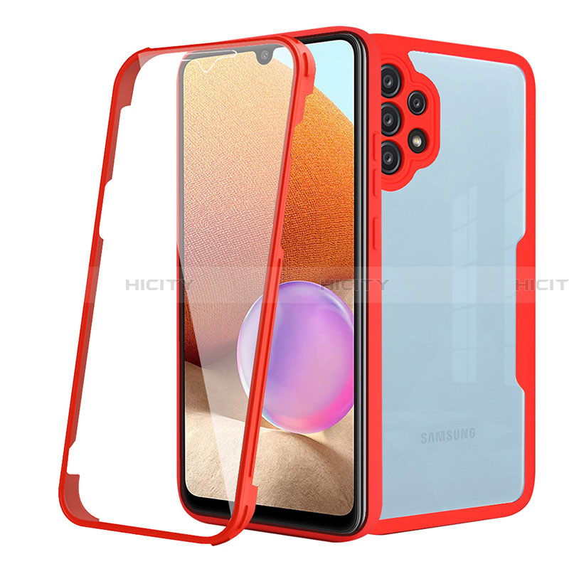 Silikon Schutzhülle Rahmen Tasche Hülle Durchsichtig Transparent 360 Grad Ganzkörper MJ2 für Samsung Galaxy A32 4G Rot