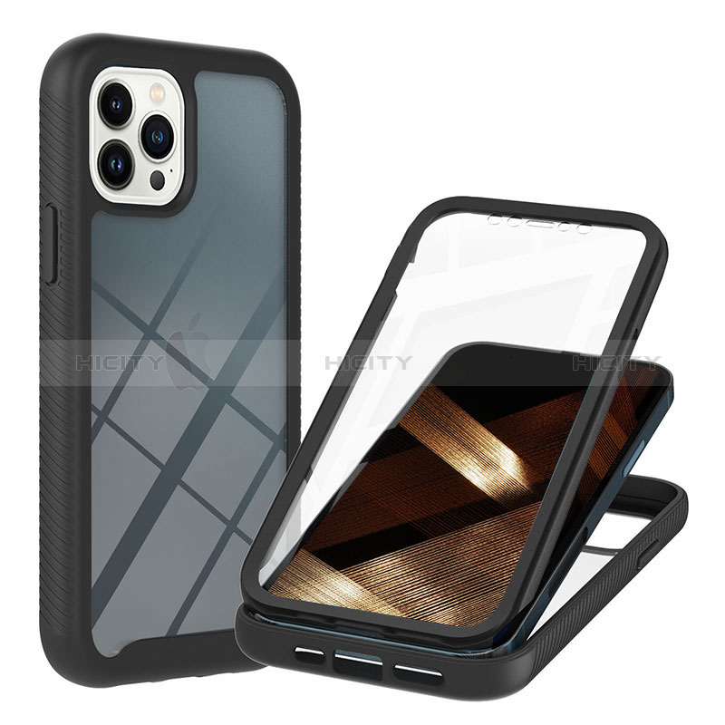 Silikon Schutzhülle Rahmen Tasche Hülle Durchsichtig Transparent 360 Grad Ganzkörper YB1 für Apple iPhone 13 Pro Max Schwarz