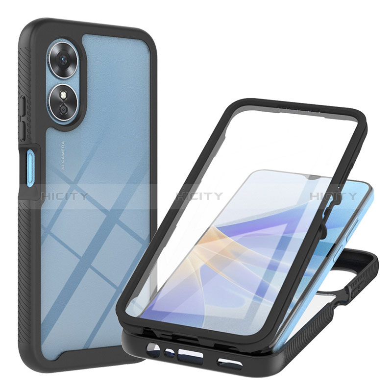 Silikon Schutzhülle Rahmen Tasche Hülle Durchsichtig Transparent 360 Grad Ganzkörper YB1 für Oppo A17 Schwarz