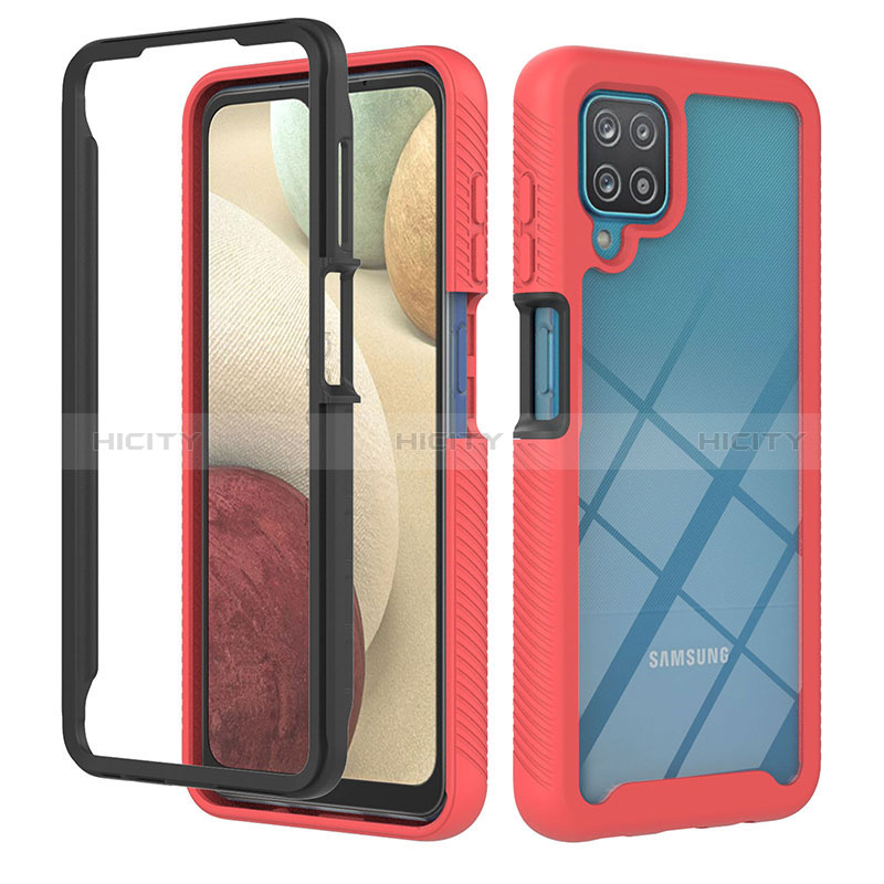 Silikon Schutzhülle Rahmen Tasche Hülle Durchsichtig Transparent 360 Grad Ganzkörper YB1 für Samsung Galaxy A12 Rot