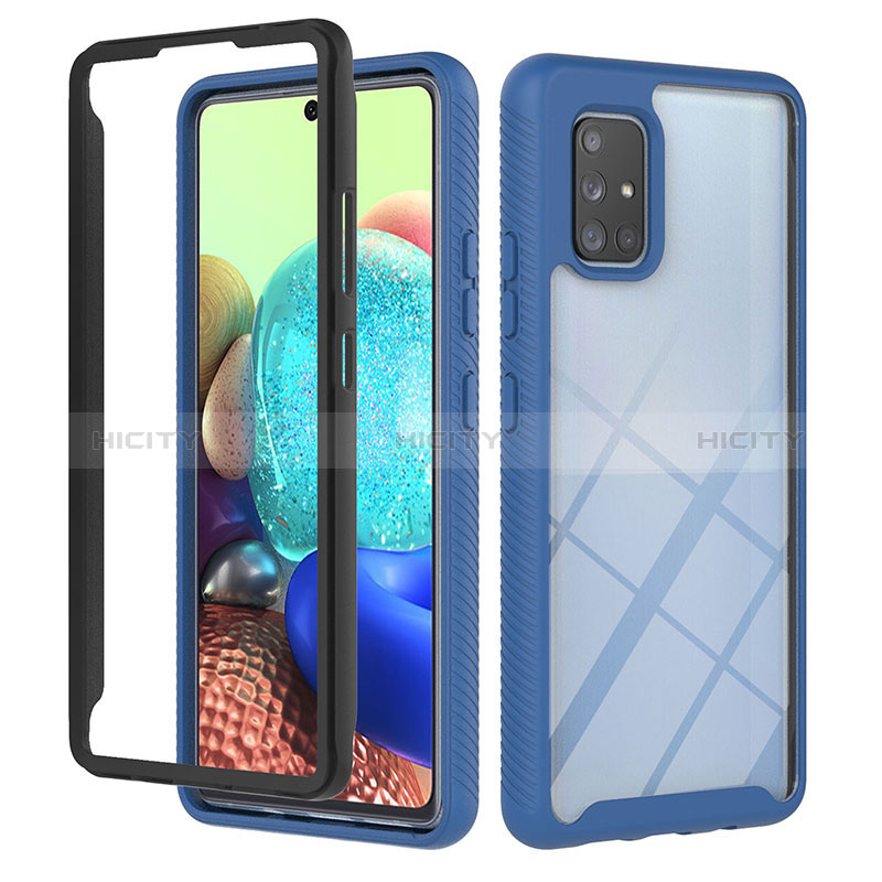 Silikon Schutzhülle Rahmen Tasche Hülle Durchsichtig Transparent 360 Grad Ganzkörper YB1 für Samsung Galaxy A71 4G A715 Blau Plus