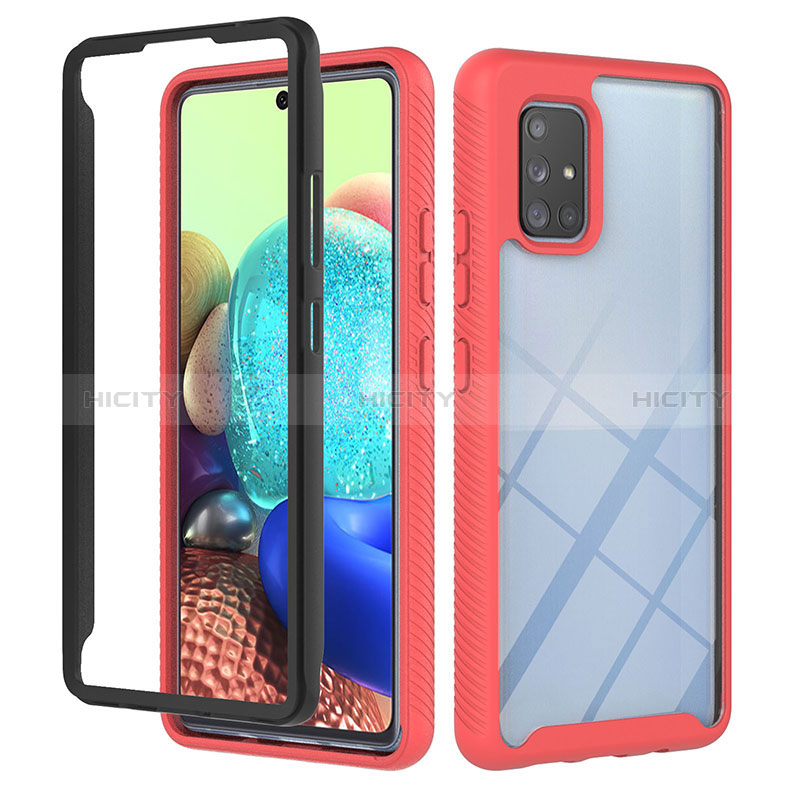 Silikon Schutzhülle Rahmen Tasche Hülle Durchsichtig Transparent 360 Grad Ganzkörper YB1 für Samsung Galaxy A71 4G A715 Rot Plus