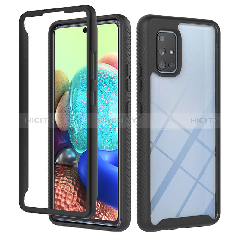 Silikon Schutzhülle Rahmen Tasche Hülle Durchsichtig Transparent 360 Grad Ganzkörper YB1 für Samsung Galaxy A71 4G A715 Schwarz