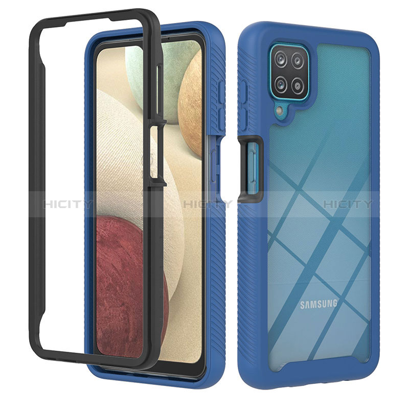 Silikon Schutzhülle Rahmen Tasche Hülle Durchsichtig Transparent 360 Grad Ganzkörper YB1 für Samsung Galaxy F12 Blau Plus