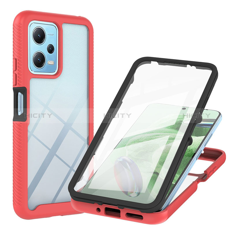 Silikon Schutzhülle Rahmen Tasche Hülle Durchsichtig Transparent 360 Grad Ganzkörper YB1 für Xiaomi Redmi Note 12 5G Rot Plus