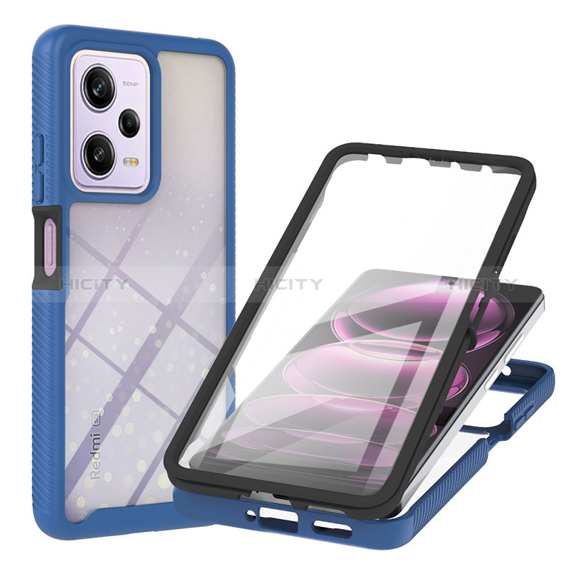 Silikon Schutzhülle Rahmen Tasche Hülle Durchsichtig Transparent 360 Grad Ganzkörper YB1 für Xiaomi Redmi Note 12 Pro 5G Blau