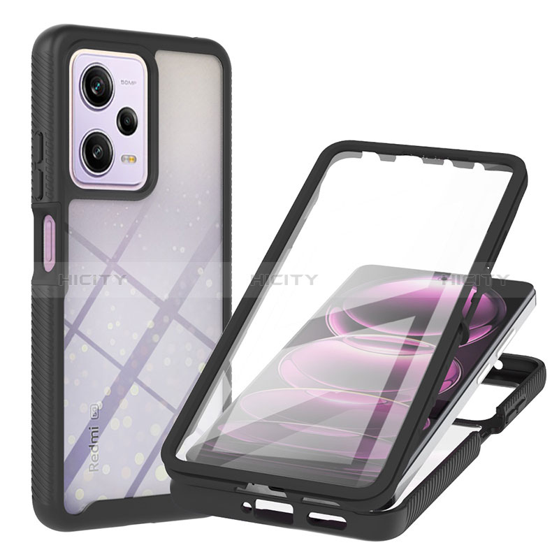 Silikon Schutzhülle Rahmen Tasche Hülle Durchsichtig Transparent 360 Grad Ganzkörper YB1 für Xiaomi Redmi Note 12 Pro 5G Schwarz