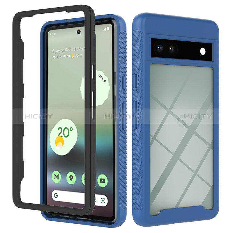 Silikon Schutzhülle Rahmen Tasche Hülle Durchsichtig Transparent 360 Grad Ganzkörper YB2 für Google Pixel 7a 5G Blau Plus