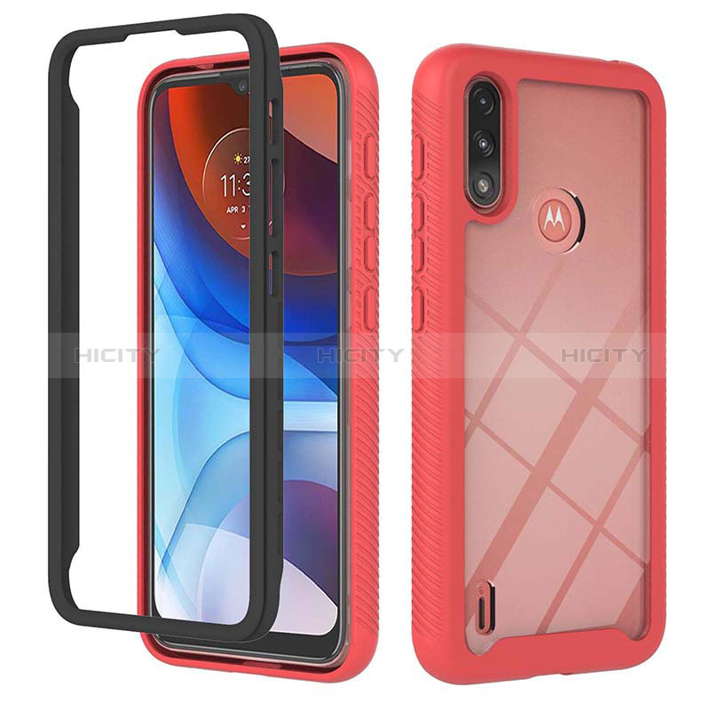 Silikon Schutzhülle Rahmen Tasche Hülle Durchsichtig Transparent 360 Grad Ganzkörper YB2 für Motorola Moto E7 Power Rot