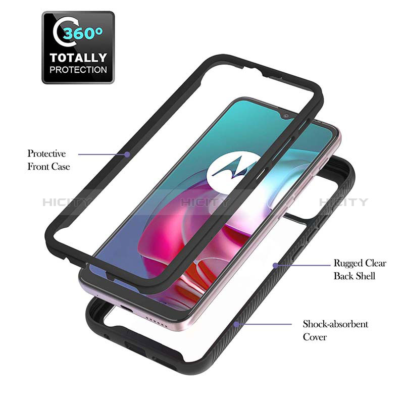 Silikon Schutzhülle Rahmen Tasche Hülle Durchsichtig Transparent 360 Grad Ganzkörper YB2 für Motorola Moto G10 groß