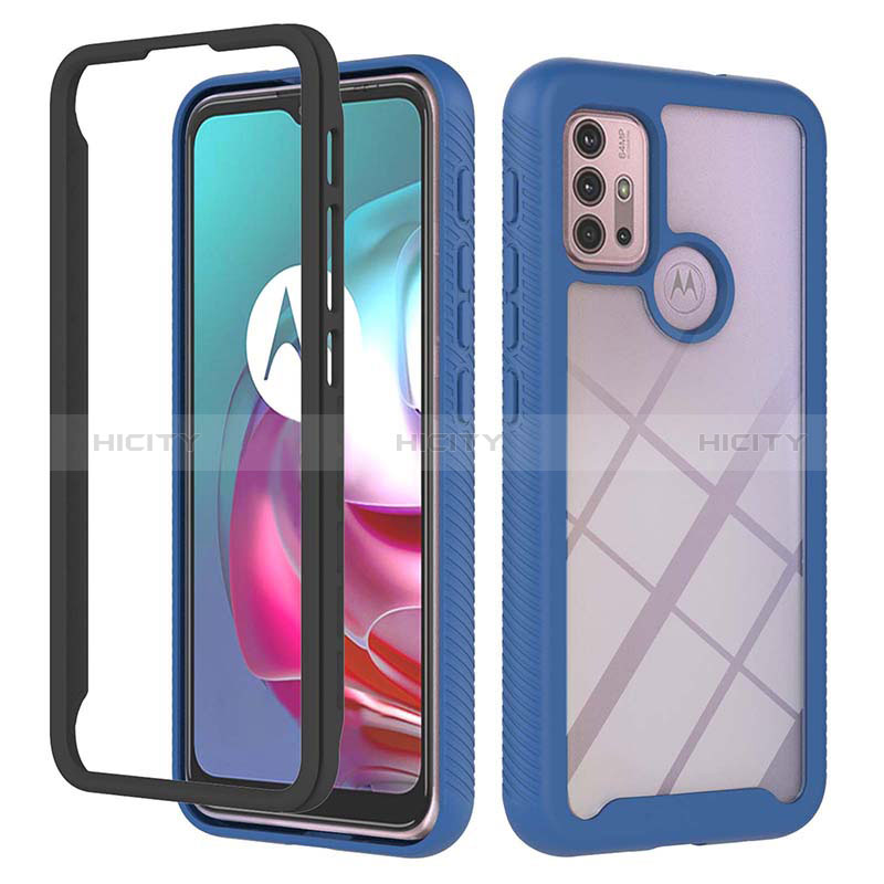 Silikon Schutzhülle Rahmen Tasche Hülle Durchsichtig Transparent 360 Grad Ganzkörper YB2 für Motorola Moto G10 Blau Plus