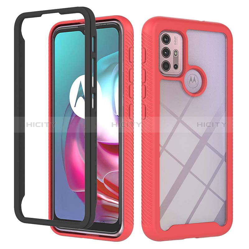 Silikon Schutzhülle Rahmen Tasche Hülle Durchsichtig Transparent 360 Grad Ganzkörper YB2 für Motorola Moto G10 Rot Plus