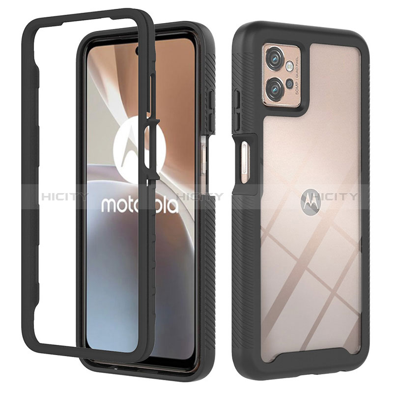 Silikon Schutzhülle Rahmen Tasche Hülle Durchsichtig Transparent 360 Grad Ganzkörper YB2 für Motorola Moto G32 Schwarz