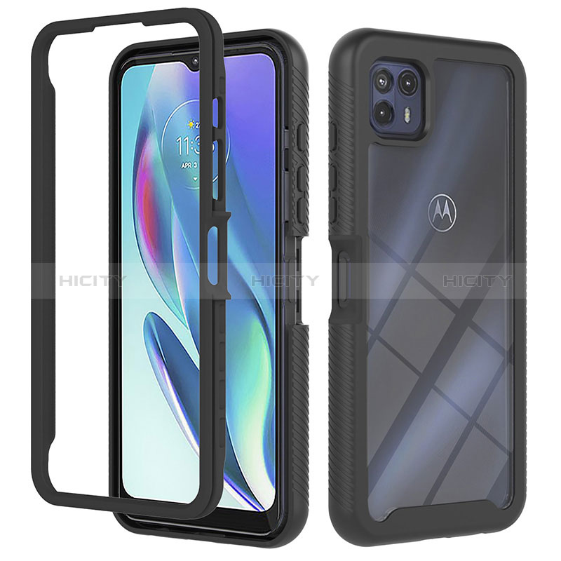 Silikon Schutzhülle Rahmen Tasche Hülle Durchsichtig Transparent 360 Grad Ganzkörper YB2 für Motorola Moto G50 5G Schwarz