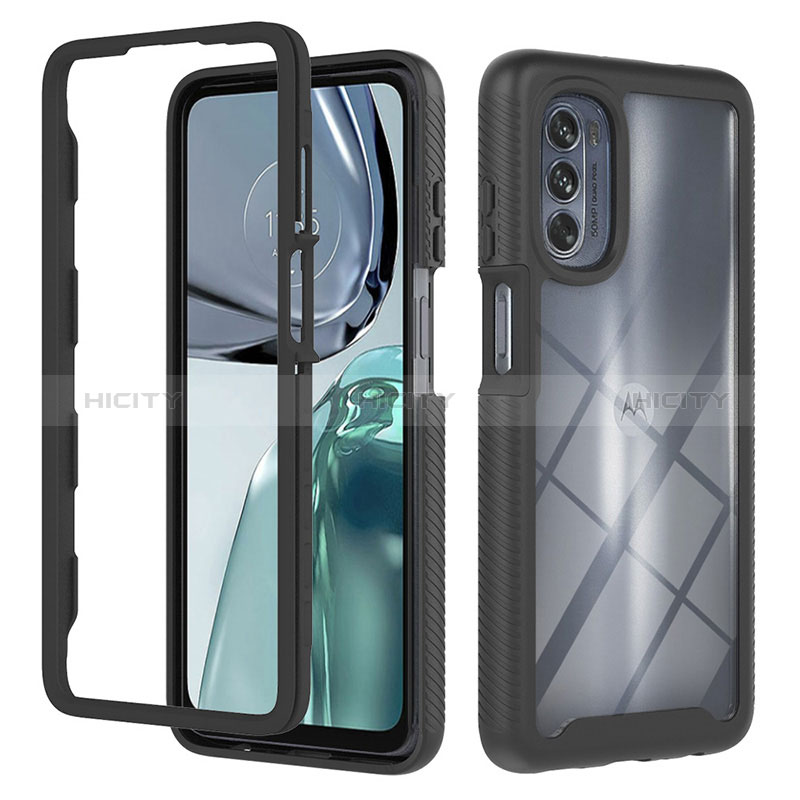 Silikon Schutzhülle Rahmen Tasche Hülle Durchsichtig Transparent 360 Grad Ganzkörper YB2 für Motorola Moto G62 5G Schwarz