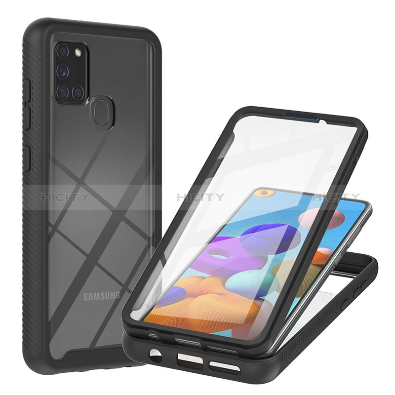 Silikon Schutzhülle Rahmen Tasche Hülle Durchsichtig Transparent 360 Grad Ganzkörper YB2 für Samsung Galaxy A21s Schwarz