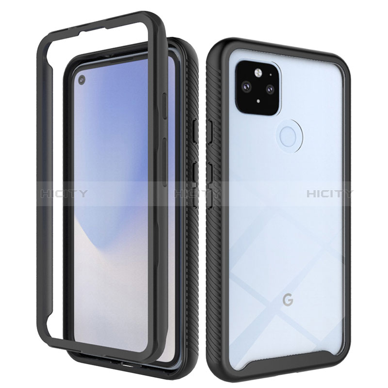 Silikon Schutzhülle Rahmen Tasche Hülle Durchsichtig Transparent 360 Grad Ganzkörper ZJ1 für Google Pixel 4a 5G Schwarz