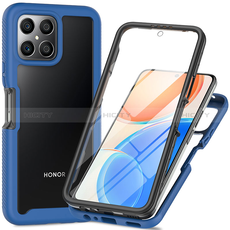 Silikon Schutzhülle Rahmen Tasche Hülle Durchsichtig Transparent 360 Grad Ganzkörper ZJ1 für Huawei Honor X8 4G Blau