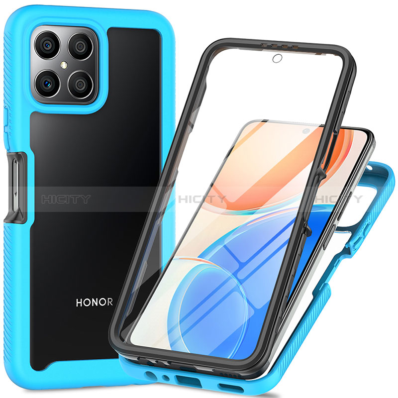 Silikon Schutzhülle Rahmen Tasche Hülle Durchsichtig Transparent 360 Grad Ganzkörper ZJ1 für Huawei Honor X8 4G Hellblau