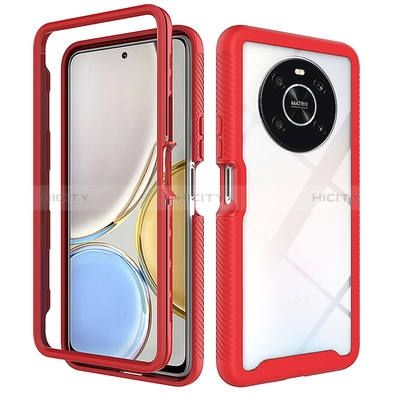 Silikon Schutzhülle Rahmen Tasche Hülle Durchsichtig Transparent 360 Grad Ganzkörper ZJ1 für Huawei Honor X9 4G Rot Plus