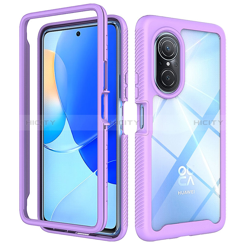 Silikon Schutzhülle Rahmen Tasche Hülle Durchsichtig Transparent 360 Grad Ganzkörper ZJ1 für Huawei Nova 9 SE Helles Lila Plus