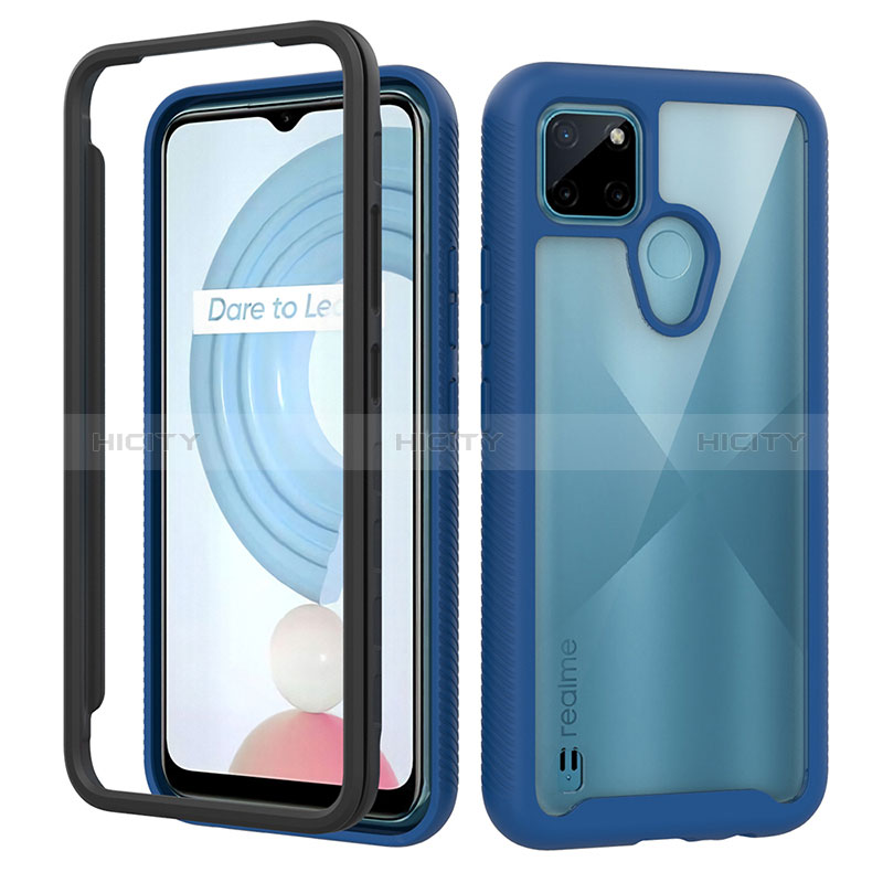 Silikon Schutzhülle Rahmen Tasche Hülle Durchsichtig Transparent 360 Grad Ganzkörper ZJ1 für Realme C21Y Blau Plus