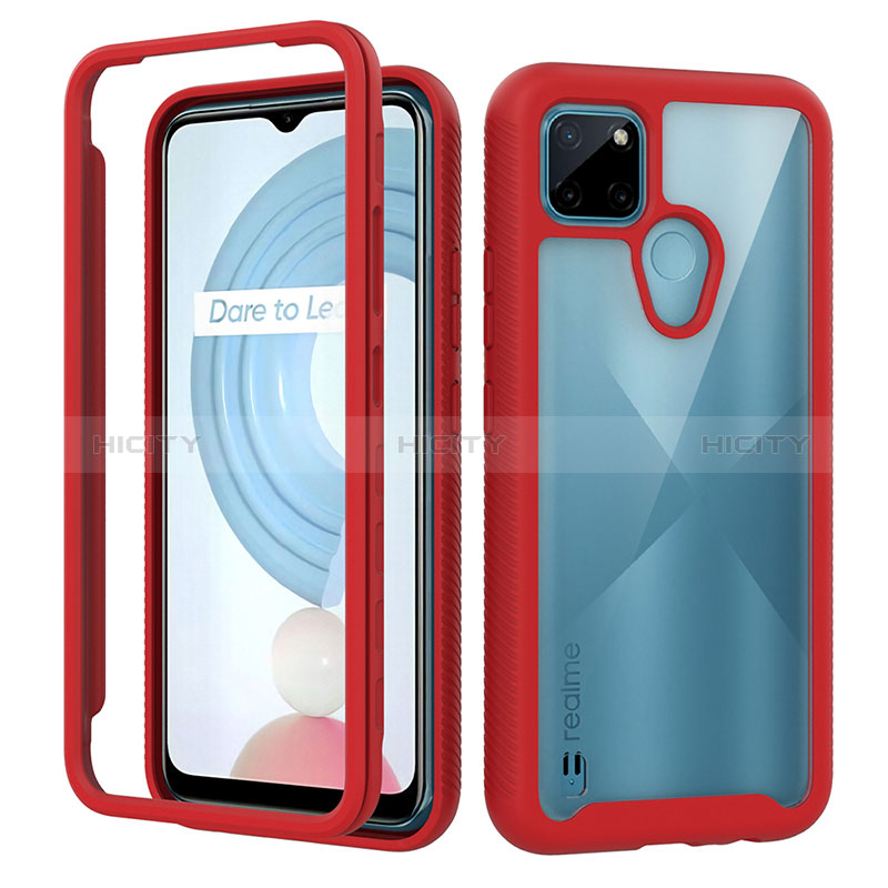 Silikon Schutzhülle Rahmen Tasche Hülle Durchsichtig Transparent 360 Grad Ganzkörper ZJ1 für Realme C21Y Rot