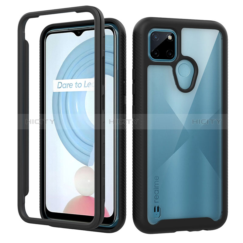 Silikon Schutzhülle Rahmen Tasche Hülle Durchsichtig Transparent 360 Grad Ganzkörper ZJ1 für Realme C21Y Schwarz