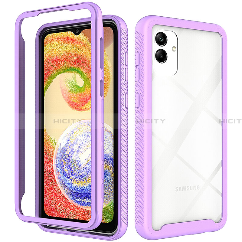 Silikon Schutzhülle Rahmen Tasche Hülle Durchsichtig Transparent 360 Grad Ganzkörper ZJ1 für Samsung Galaxy A04 4G Violett