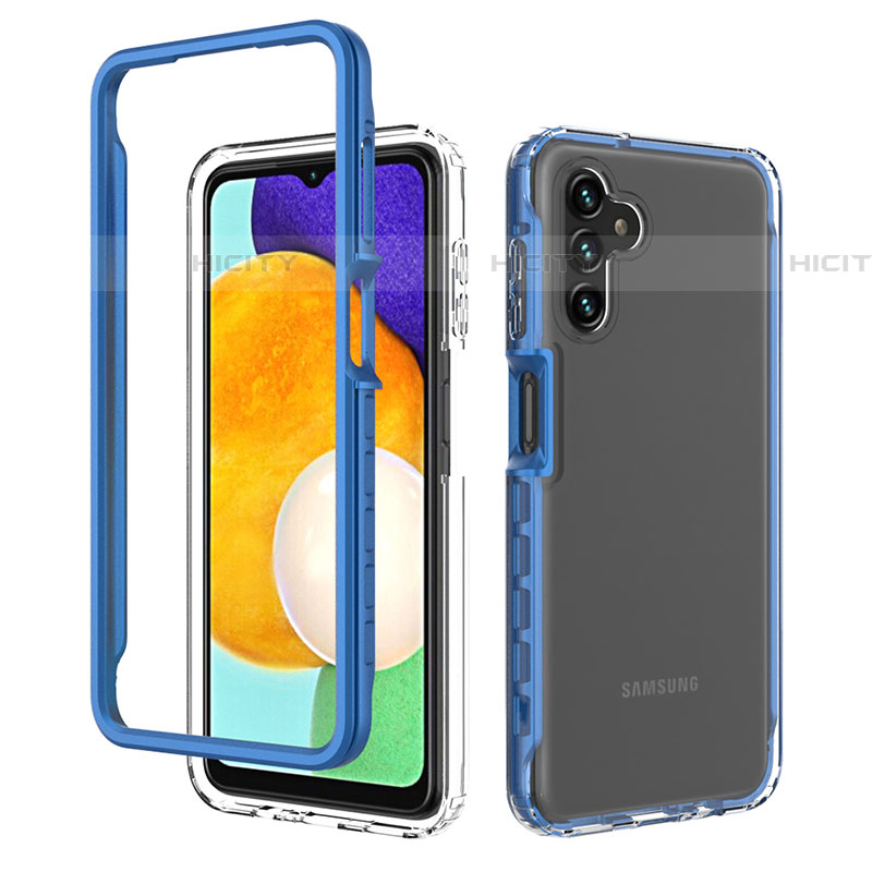 Silikon Schutzhülle Rahmen Tasche Hülle Durchsichtig Transparent 360 Grad Ganzkörper ZJ1 für Samsung Galaxy A04s Blau