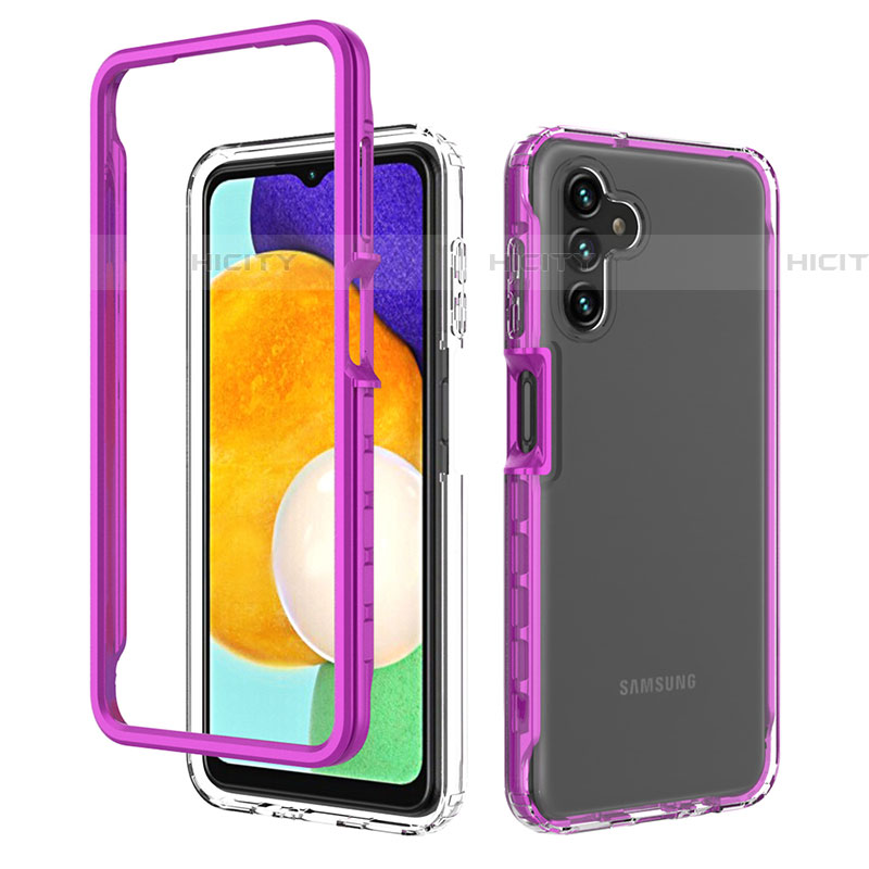 Silikon Schutzhülle Rahmen Tasche Hülle Durchsichtig Transparent 360 Grad Ganzkörper ZJ1 für Samsung Galaxy A04s Violett Plus