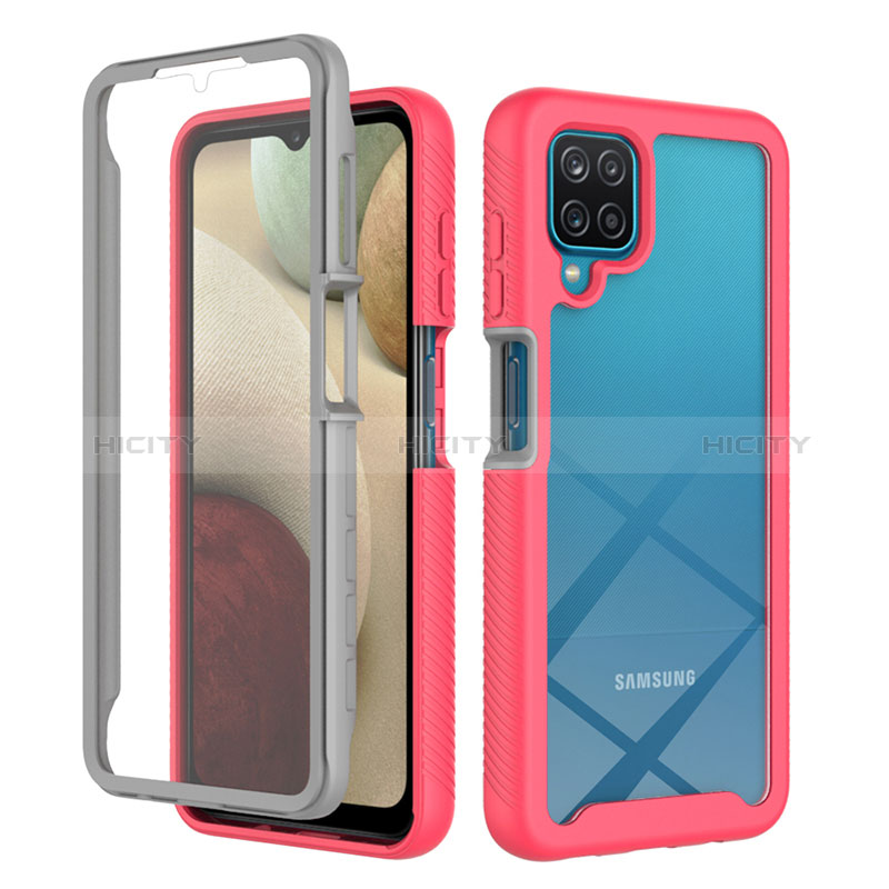 Silikon Schutzhülle Rahmen Tasche Hülle Durchsichtig Transparent 360 Grad Ganzkörper ZJ1 für Samsung Galaxy A12 Nacho Pink