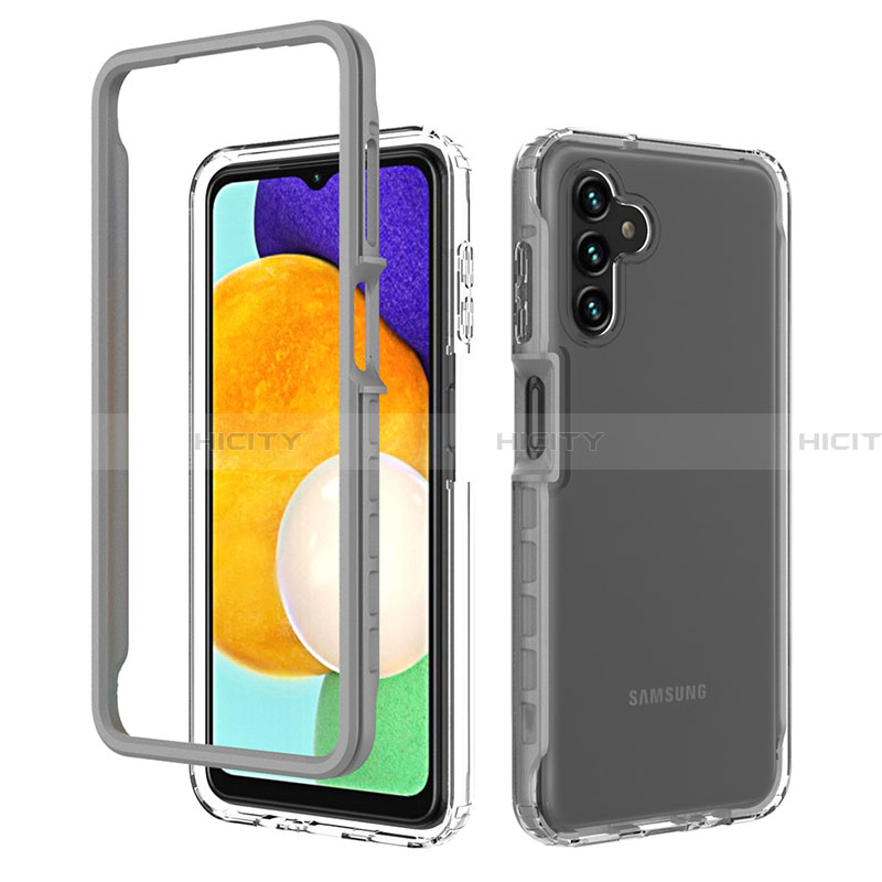 Silikon Schutzhülle Rahmen Tasche Hülle Durchsichtig Transparent 360 Grad Ganzkörper ZJ1 für Samsung Galaxy A13 5G Grau