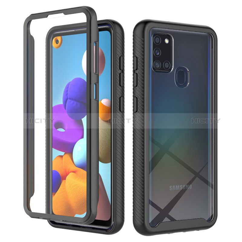 Silikon Schutzhülle Rahmen Tasche Hülle Durchsichtig Transparent 360 Grad Ganzkörper ZJ1 für Samsung Galaxy A21s Schwarz