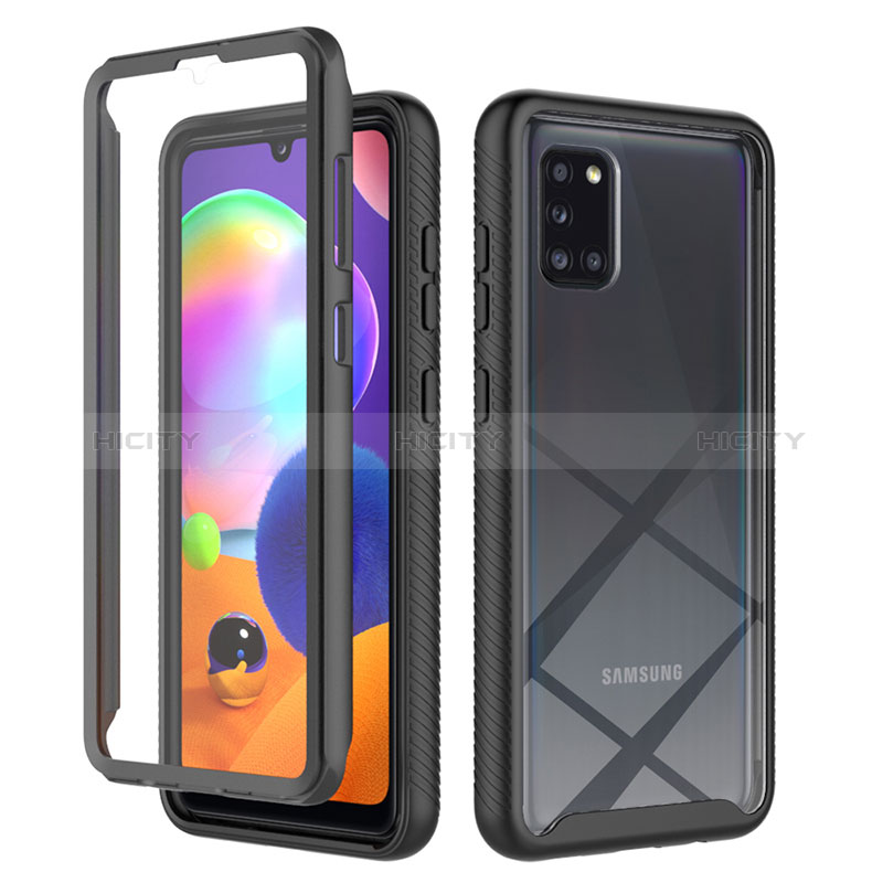 Silikon Schutzhülle Rahmen Tasche Hülle Durchsichtig Transparent 360 Grad Ganzkörper ZJ1 für Samsung Galaxy A31 Schwarz