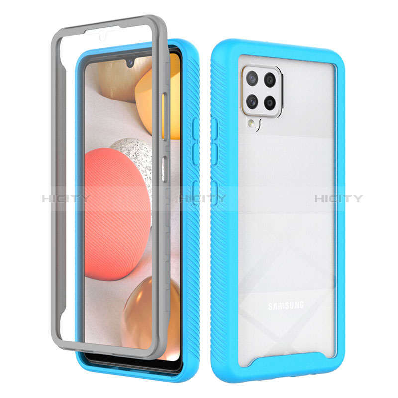 Silikon Schutzhülle Rahmen Tasche Hülle Durchsichtig Transparent 360 Grad Ganzkörper ZJ1 für Samsung Galaxy A42 5G Hellblau