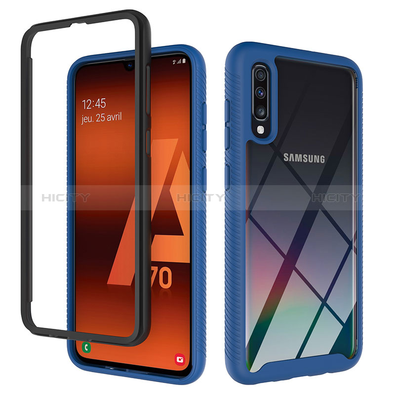 Silikon Schutzhülle Rahmen Tasche Hülle Durchsichtig Transparent 360 Grad Ganzkörper ZJ1 für Samsung Galaxy A70 Blau