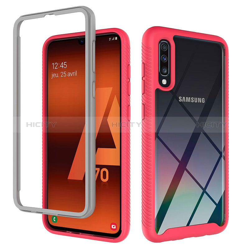 Silikon Schutzhülle Rahmen Tasche Hülle Durchsichtig Transparent 360 Grad Ganzkörper ZJ1 für Samsung Galaxy A70 Pink Plus