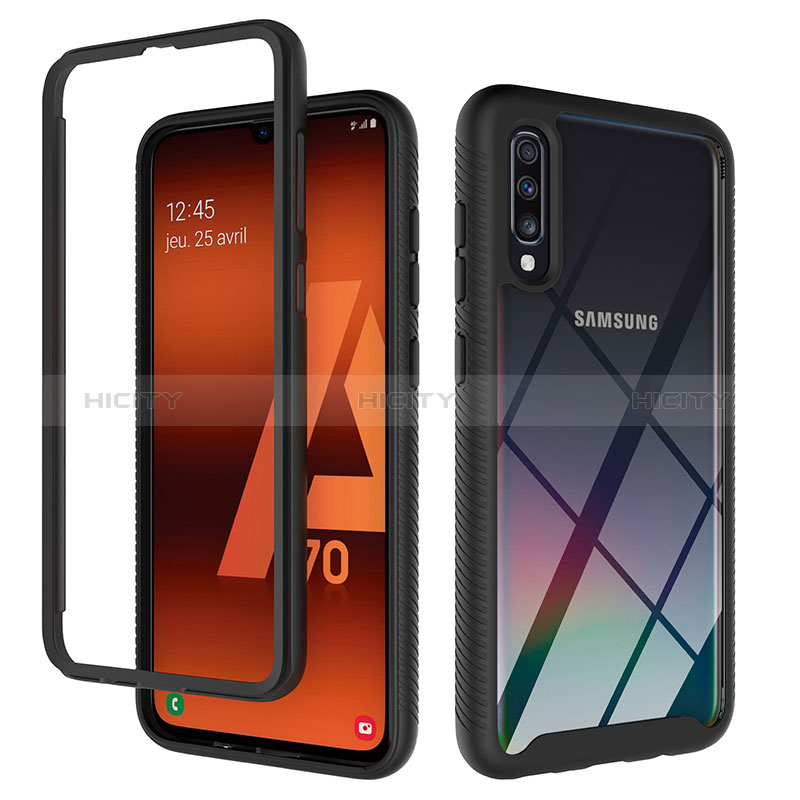 Silikon Schutzhülle Rahmen Tasche Hülle Durchsichtig Transparent 360 Grad Ganzkörper ZJ1 für Samsung Galaxy A70S Schwarz Plus