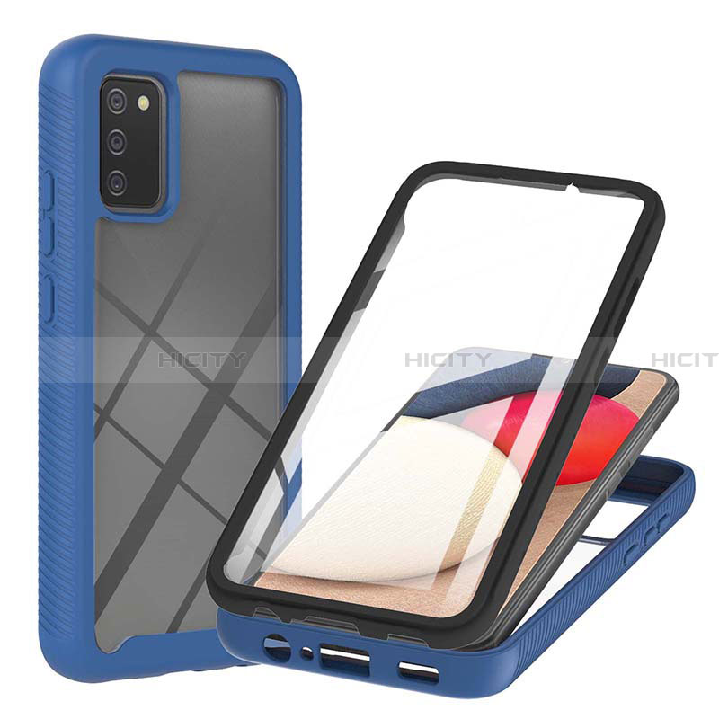 Silikon Schutzhülle Rahmen Tasche Hülle Durchsichtig Transparent 360 Grad Ganzkörper ZJ1 für Samsung Galaxy F02S SM-E025F Blau Plus