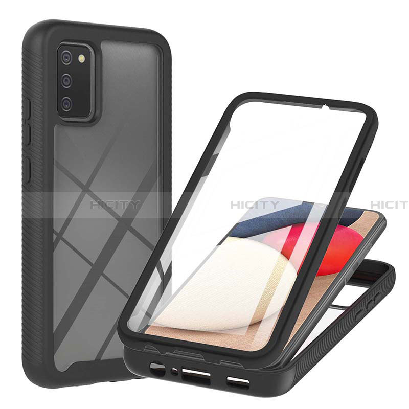 Silikon Schutzhülle Rahmen Tasche Hülle Durchsichtig Transparent 360 Grad Ganzkörper ZJ1 für Samsung Galaxy F02S SM-E025F Schwarz Plus