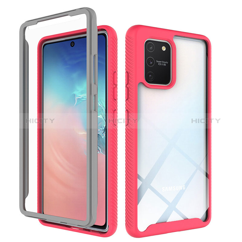 Silikon Schutzhülle Rahmen Tasche Hülle Durchsichtig Transparent 360 Grad Ganzkörper ZJ1 für Samsung Galaxy S10 Lite Pink