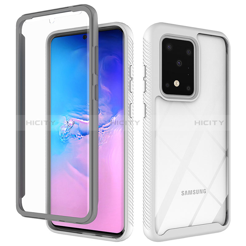 Silikon Schutzhülle Rahmen Tasche Hülle Durchsichtig Transparent 360 Grad Ganzkörper ZJ1 für Samsung Galaxy S20 Ultra Weiß Plus