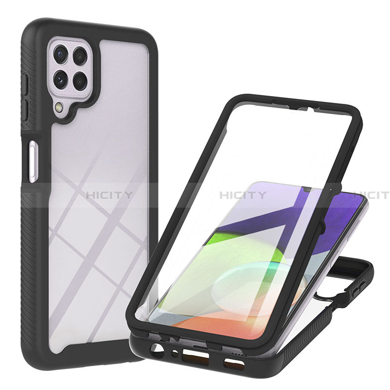 Silikon Schutzhülle Rahmen Tasche Hülle Durchsichtig Transparent 360 Grad Ganzkörper ZJ2 für Samsung Galaxy A22 4G Schwarz Plus