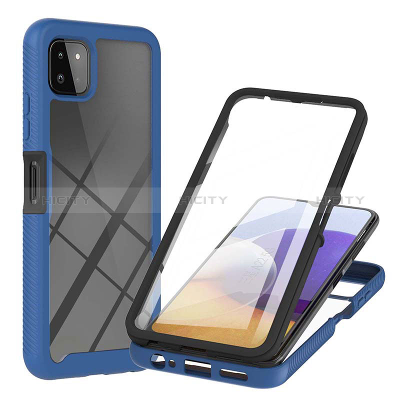 Silikon Schutzhülle Rahmen Tasche Hülle Durchsichtig Transparent 360 Grad Ganzkörper ZJ2 für Samsung Galaxy A22s 5G Blau