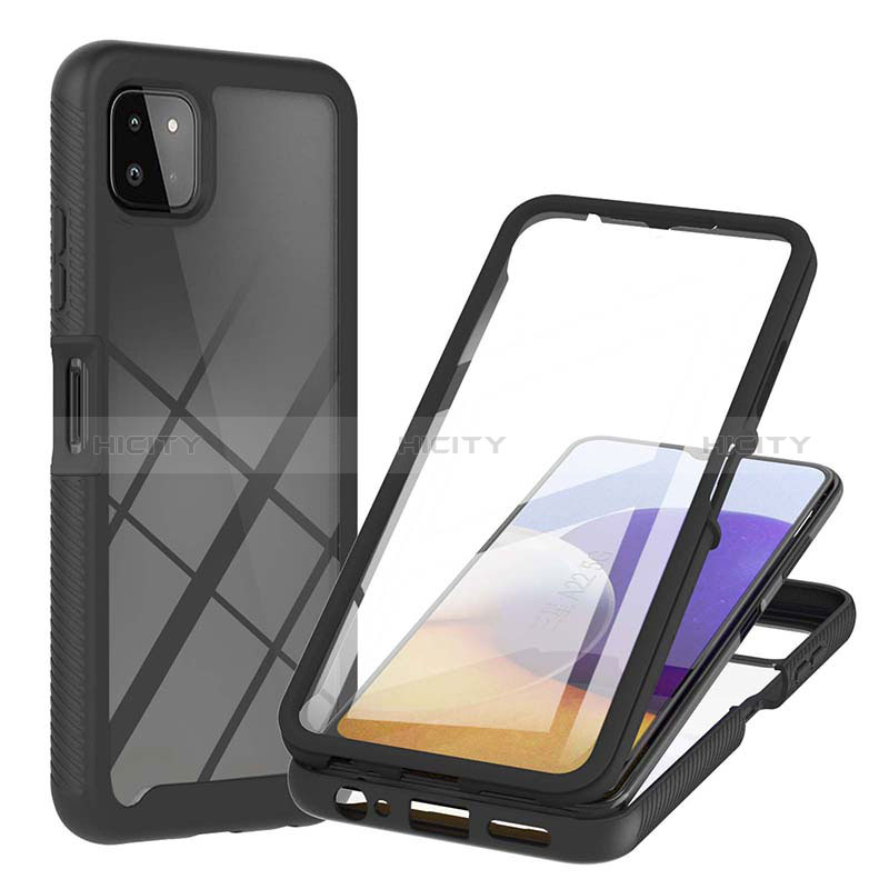 Silikon Schutzhülle Rahmen Tasche Hülle Durchsichtig Transparent 360 Grad Ganzkörper ZJ2 für Samsung Galaxy A22s 5G Schwarz Plus