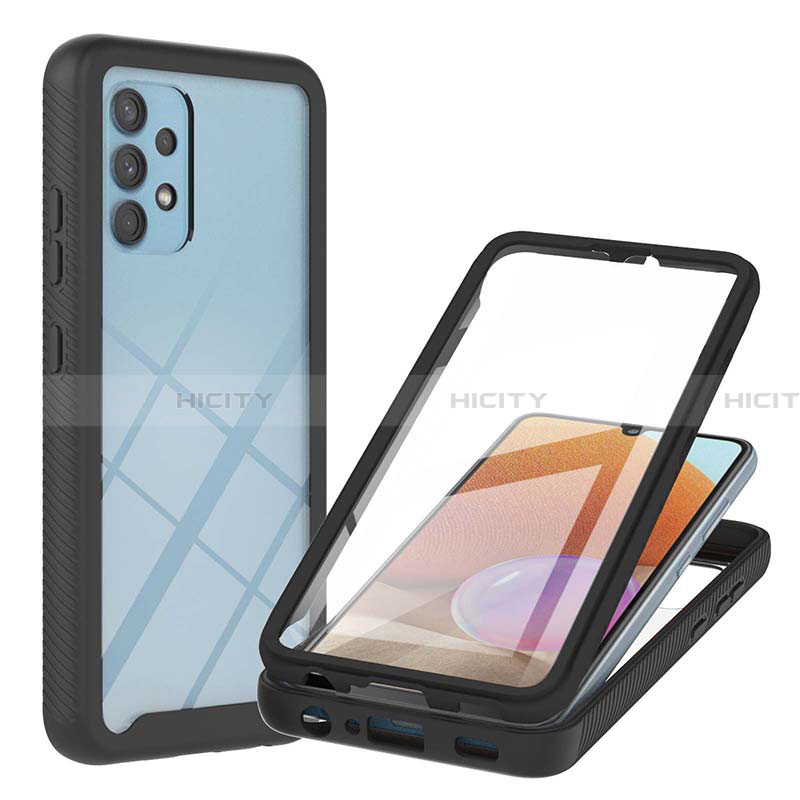 Silikon Schutzhülle Rahmen Tasche Hülle Durchsichtig Transparent 360 Grad Ganzkörper ZJ2 für Samsung Galaxy A32 4G Schwarz Plus