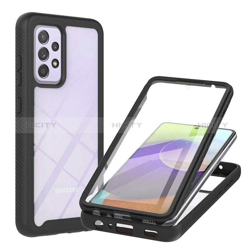 Silikon Schutzhülle Rahmen Tasche Hülle Durchsichtig Transparent 360 Grad Ganzkörper ZJ2 für Samsung Galaxy A52s 5G Schwarz Plus